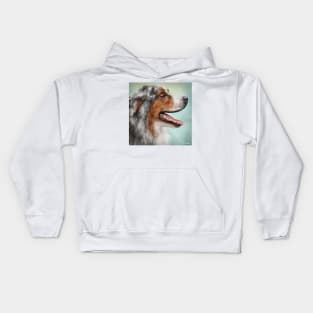 Painting of a Gorgeous Enthusiastic Australian Shepherd with Open Mouth from the Side. Kids Hoodie